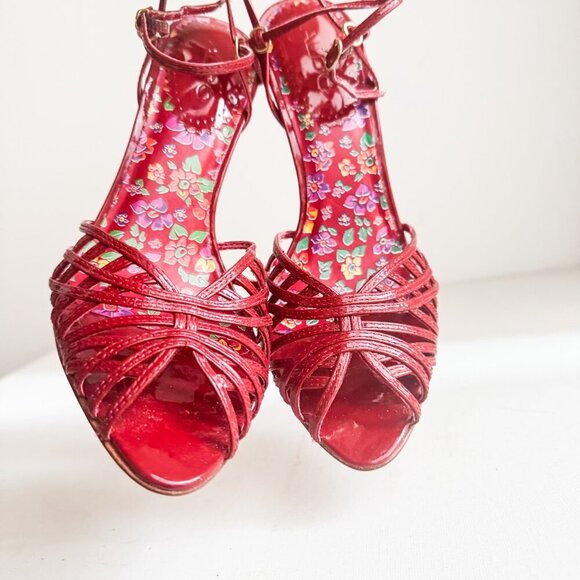 Vintage Aldo Leather Red Strappy Sexy High Heels 39 - Picture 10 of 13